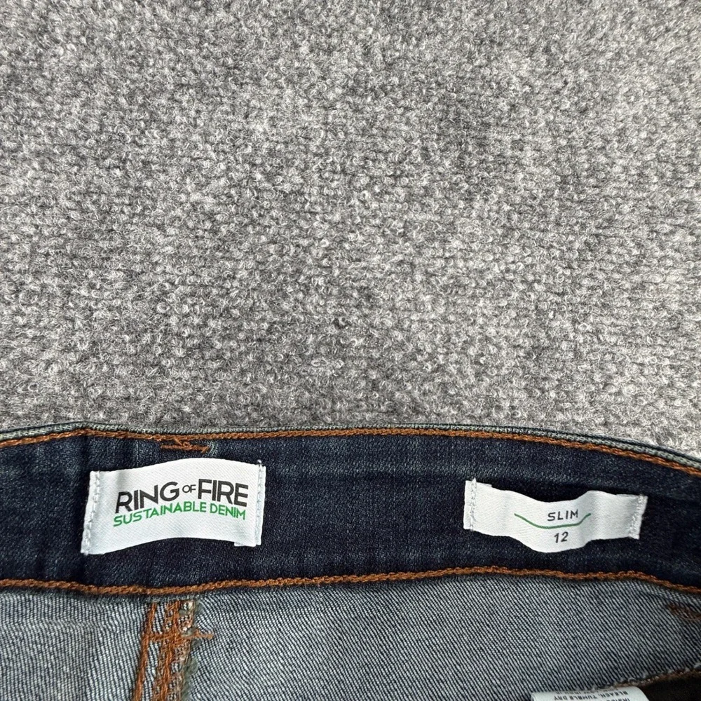 Ring of Fire Sustainable Denim Slim Moto Jeans Dark Wash Ribbed Thigh Size 12